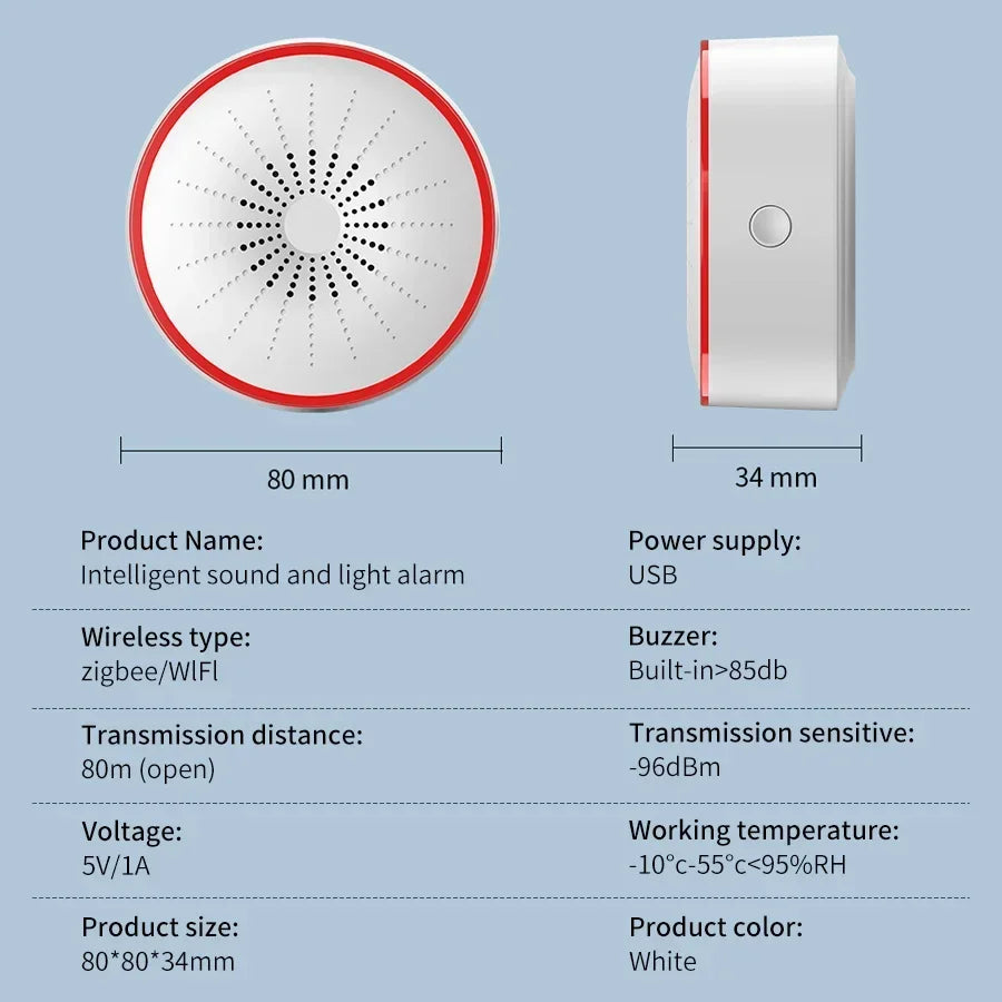 Tuya Smart Siren 85DB ZigBee WiFi Alarm Sound Light Sensor Detector Home Security Alarm App Control Works With Alexa Google Home Peaceful Pleasures Health and Wellness