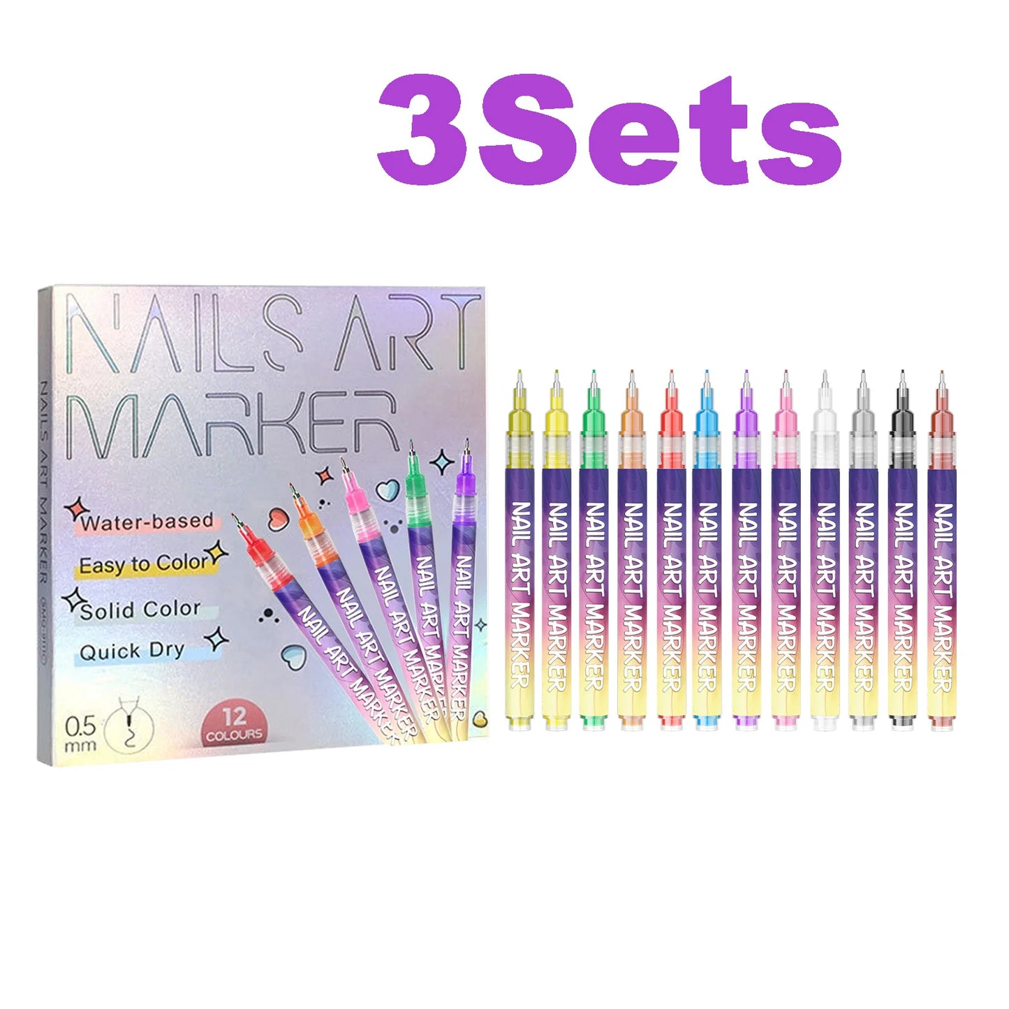 12-Piece Nail Art Graffiti Pen Set – Multi-Color Fine Line DIY Peaceful Pleasures Health and Wellness 3 Sets