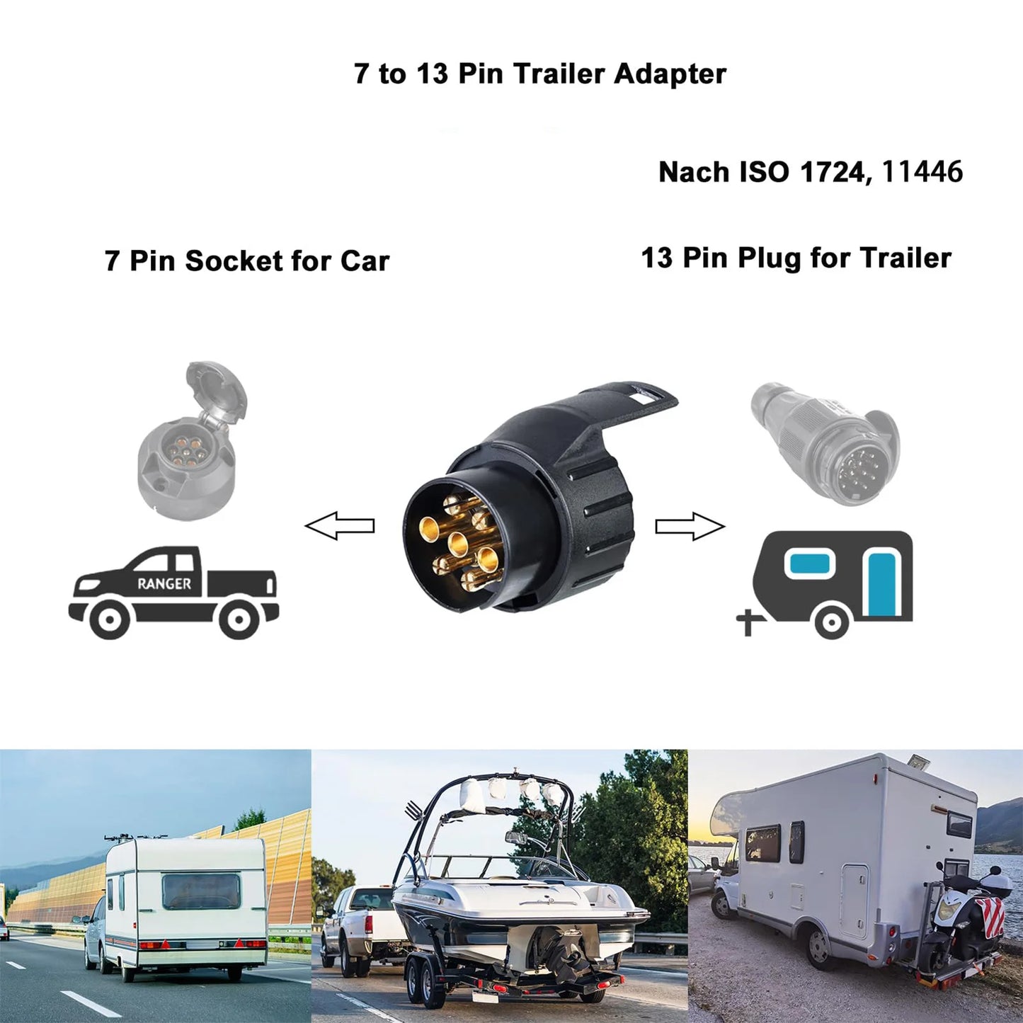 7to13/13to7 Pin Trailer Caravan Towbar Towing Electric Socket Adapter Plug Converter 12V Electrical Connector Adapter Car Truck Peaceful Pleasures Health and Wellness