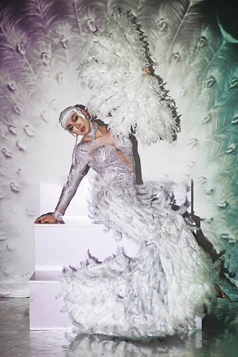 Rhinestone Feather Maternity Photography Dress | Elastic Gauze Maternity Photo Dress Peaceful Pleasures Health and Wellness
