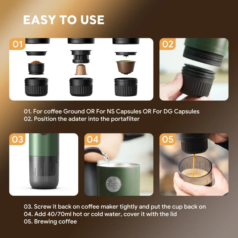 3-in-1 Portable Espresso Machine | USB-C Self-Heating Travel Coffee