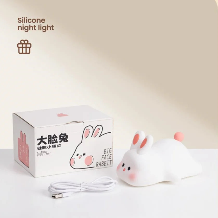 Cute Animal Giraffe Panda Silicone Night Light Timer Patting Lamp Rechargeable Night Lamp for Kids Boys Birthday Gift Room Decor Peaceful Pleasures Health and Wellness Big Face Rabbit