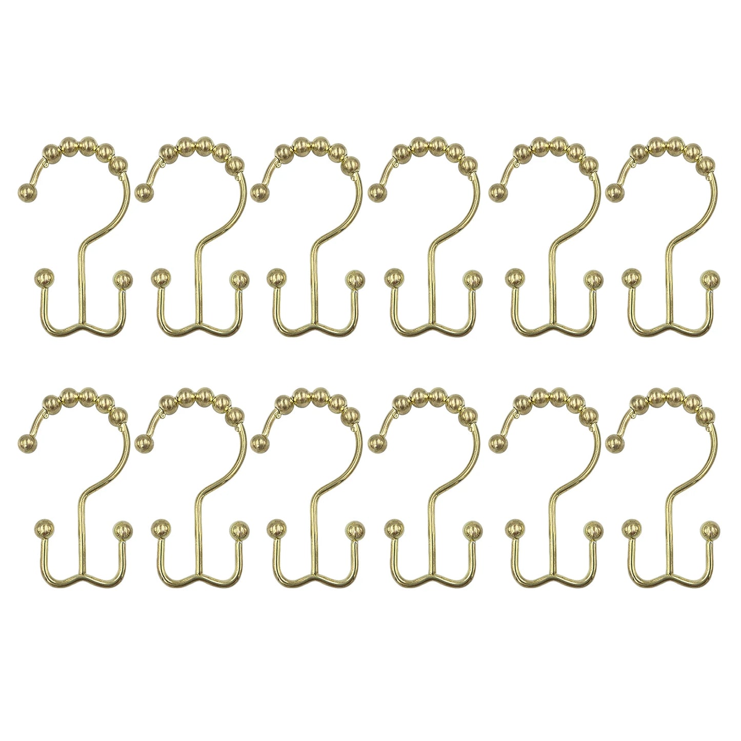 12pcs Metal Double Sided Shower Hooks Glides Rollers Multipurpose Rustproof Shower Curtain Rings For Shower Liner Curtain Rods Peaceful Pleasures Health and Wellness Glod As Shown