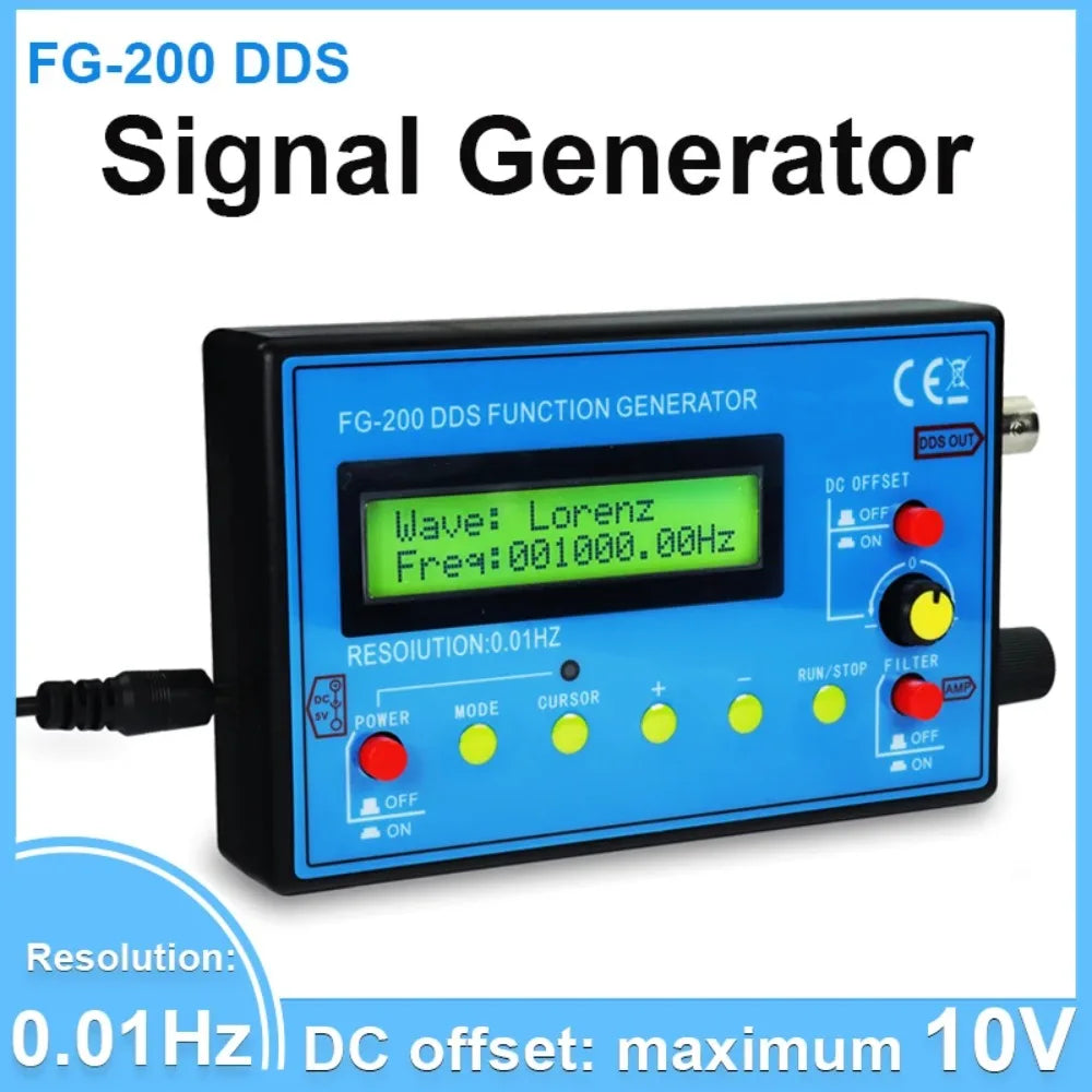 FG-200 DDS Function Signal Generator 0.01Hz-500KHz Adjustable Module Sine Square Triangle Sawtooth Waveform Output Peaceful Pleasures Health and Wellness