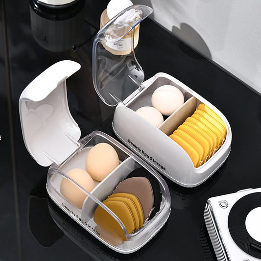 New Transparent Makeup Sponge Holder Dustproof Plastic Beauty Organizer Travel Home Cosmetic Storage Makeup Organizers with Lid Peaceful Pleasures Health and Wellness