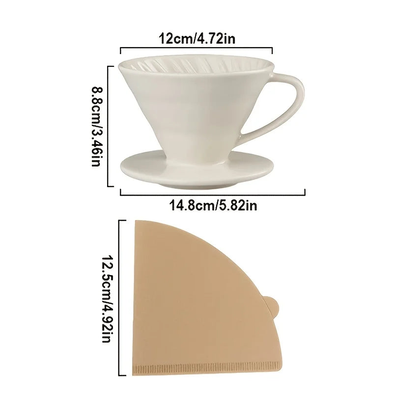 Pour Over Coffee Maker, Single Cup Coffee Dripper, Ceramic Coffee Filter Dripper with 100pcs Filter Paper Peaceful Pleasures Health and Wellness White 1-4 Cups