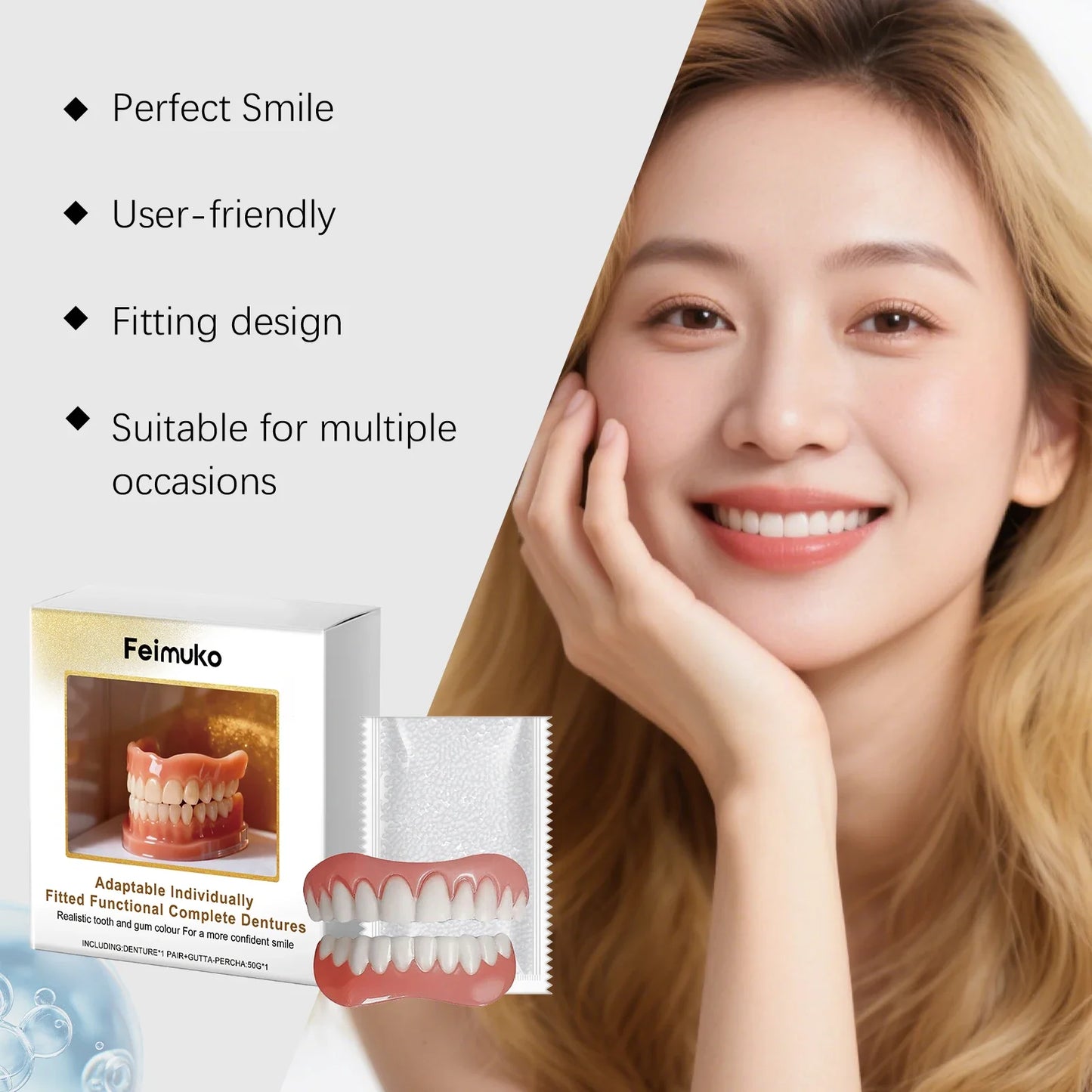 FEIMUKO Silicone Denture Reline Kit – Temp Upper & Lower Teeth