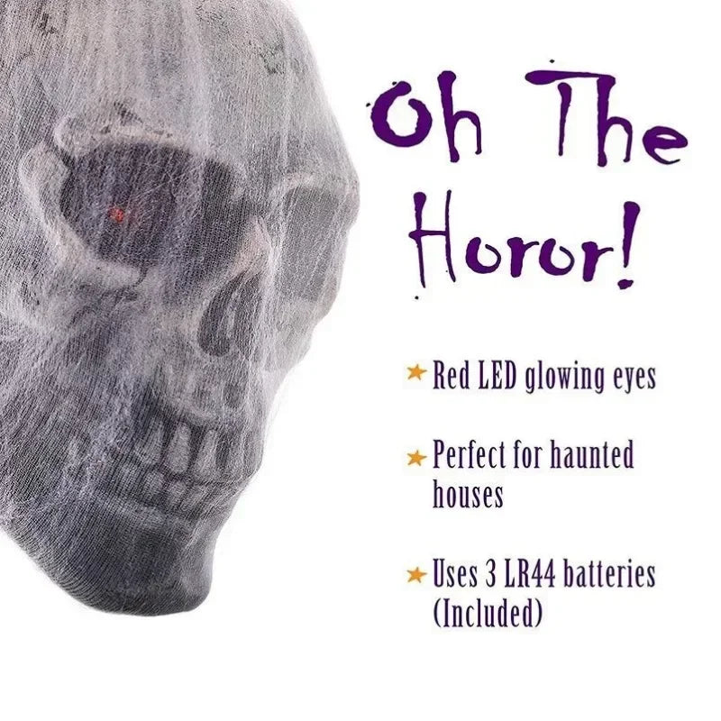 Halloween Sound Activated Glowing Spider Skull Prop Cotton Web Horror