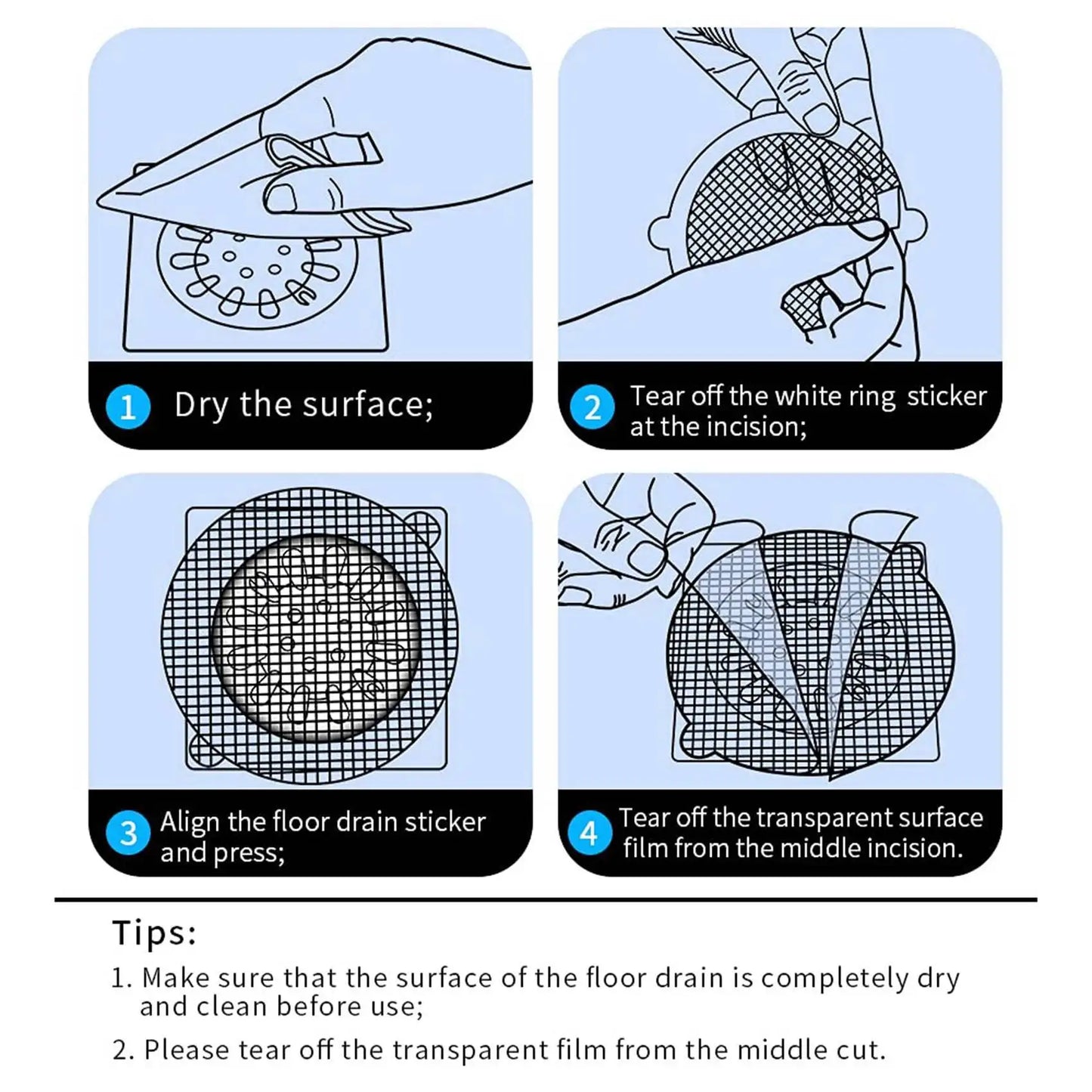 A36T-60 Pcs Disposable Shower Drain Hair Catcher Cover For Showers & Bathtubs Mesh Stickers Mesh Filter Sink Strainer Sticker Peaceful Pleasures Health and Wellness