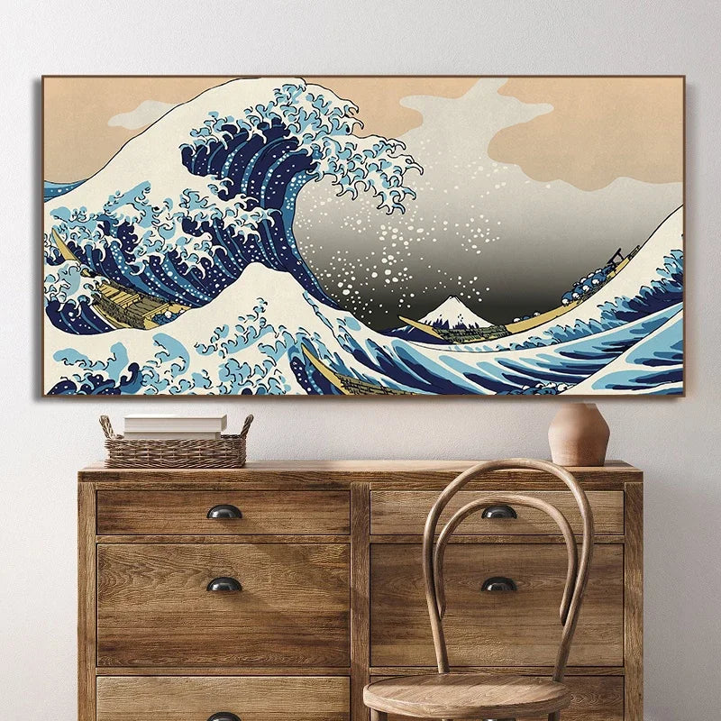 Katsushika Hokusai Poster "The Great Wave" Canvas Painting Print Japanese Wall Art, Exhibition Poster for Living Room Home Decor Peaceful Pleasures Health and Wellness 2 40x80cm