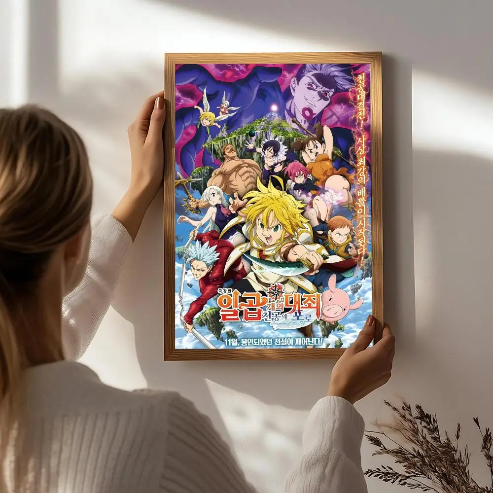 Anime T-The Seven Deadly Sins Poster HD Self Adhesive Waterproof Wall Art Ideal for Home Office Dorm Bedroom Great Gift Peaceful Pleasures Health and Wellness White3 50X70cmNoframe