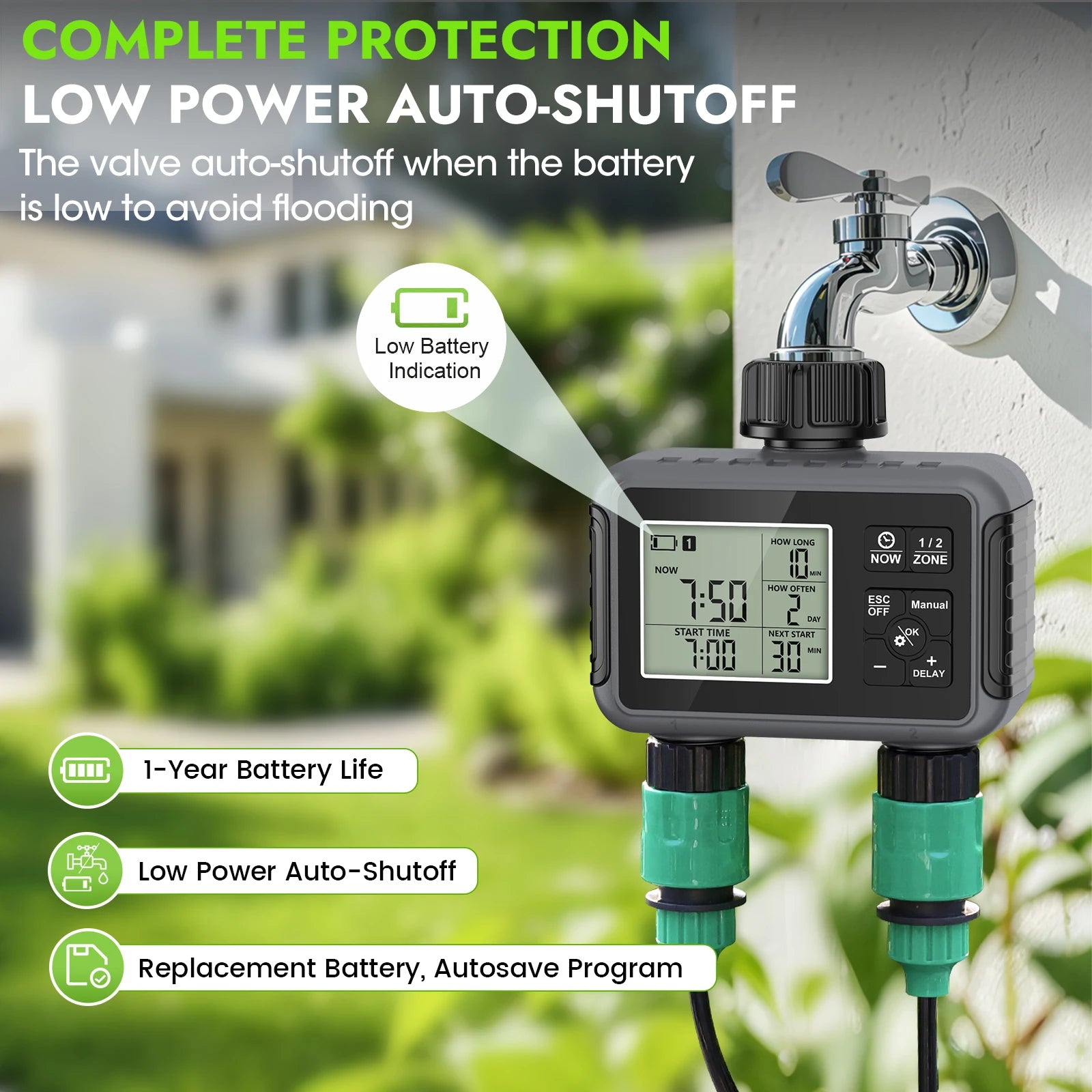 1PCS Outdoor Automatic Irrigation Fully Adjustable Program Super Timing System 2-Outlet Water Timer Precisely Watering Up Peaceful Pleasures Health and Wellness
