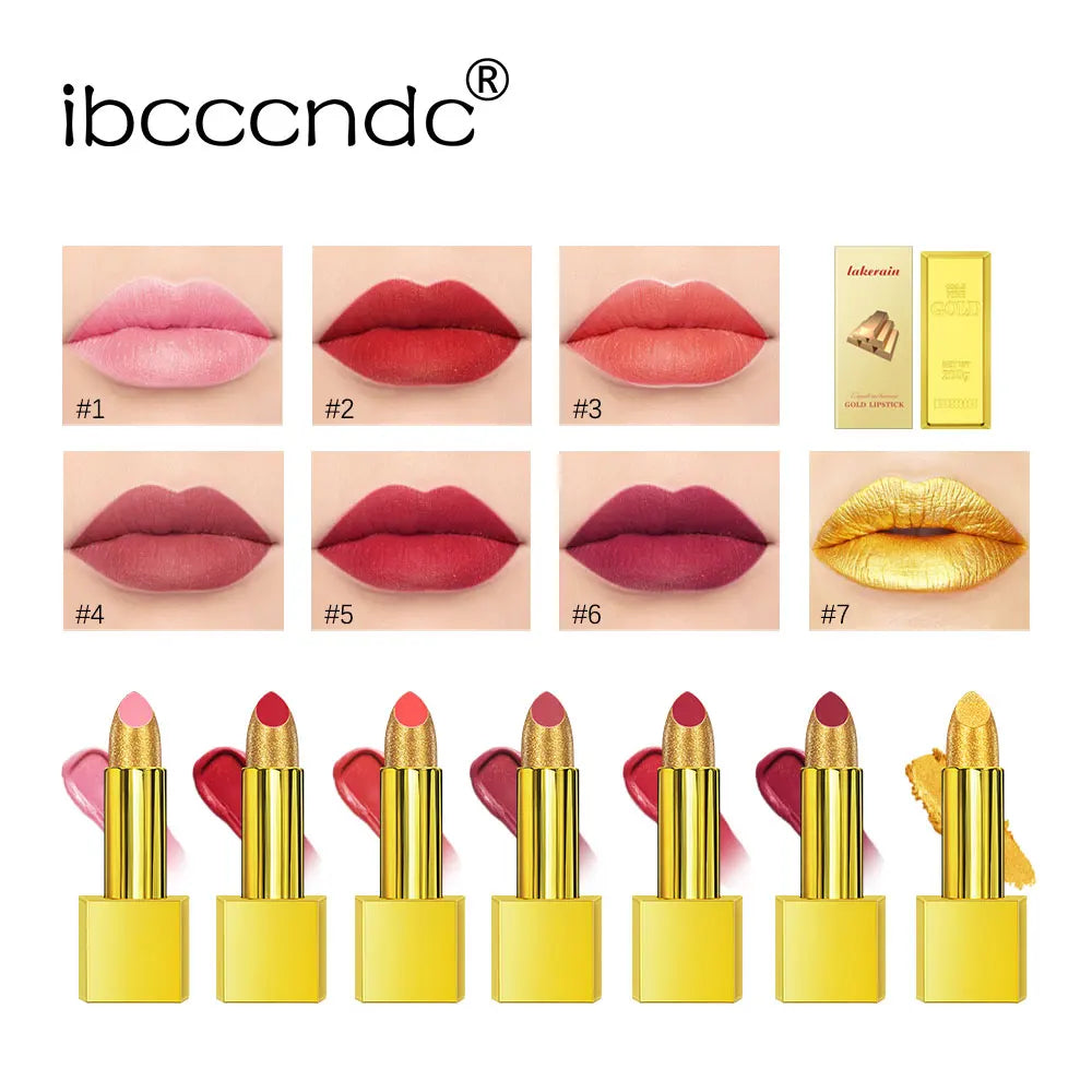 Shimmer Gold Lipstick Metallic Glitter Sexy Lipsticks Long Lasting Batom Waterproof Cosmetic Gold Brick Tube Design Gift 3.5g Peaceful Pleasures Health and Wellness