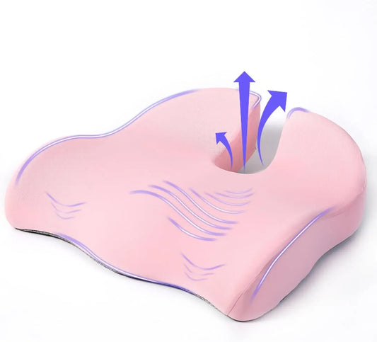 Large Memory Foam Seat Cushion for Office Chair, Car & Wheelchair - Tailbone Pain Relief & Back Support in Pink Peaceful Pleasures Health and Wellness United States