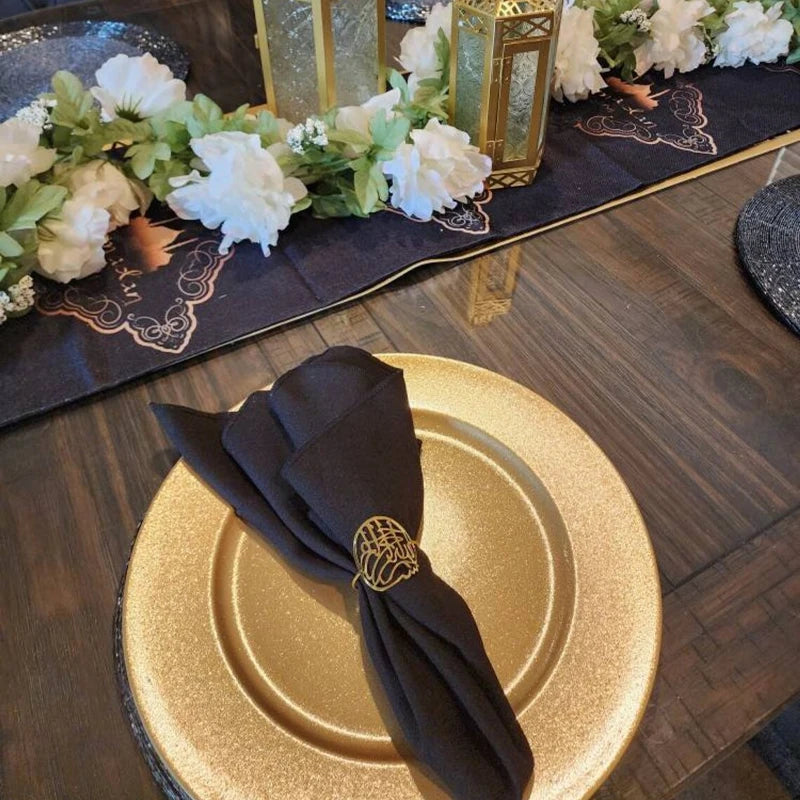 Gold Bismillah Napkin Rings Set of 4 | Islamic Eid Table Decor Decorative Napkin Rings Peaceful Pleasures Health and Wellness