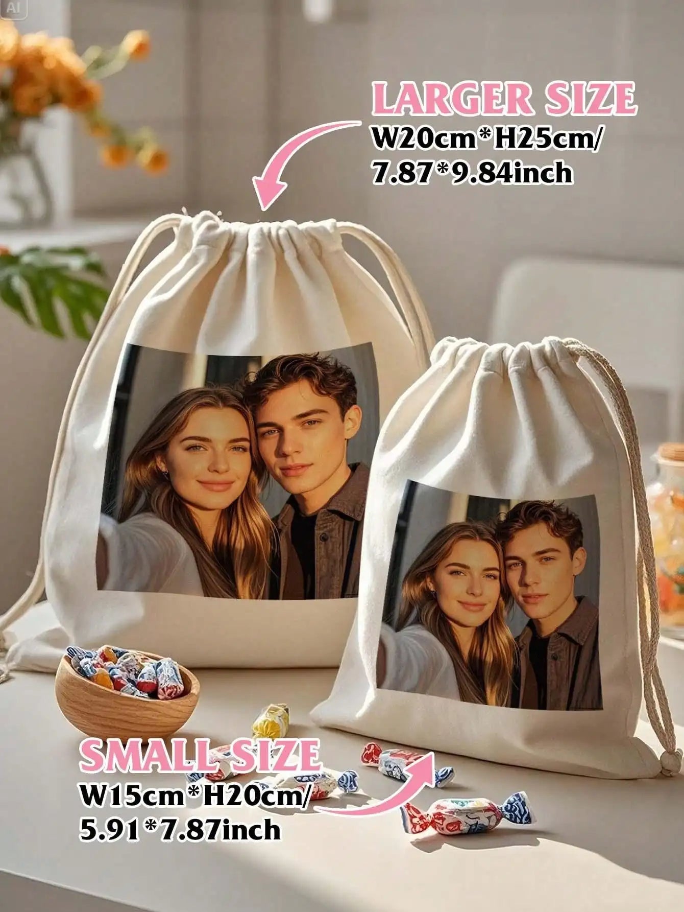 Custom Photo Drawstring Bag Personalized Text Picture Storage Bag Funny Reusable Gift Bag for Mom Dad Girlfriend Peaceful Pleasures Health and Wellness