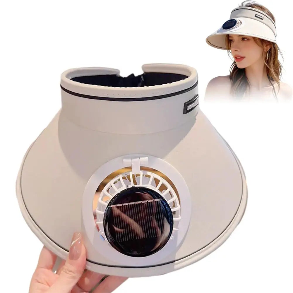 Sun hat with fan Adjustable Fan Speeds Wide Brim Sun Hat Outdoor Visor Hat Sunshade Beach Sunshade Hat Women Peaceful Pleasures Health and Wellness Beige