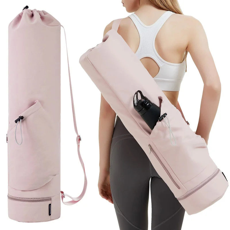 Multi-Functional Yoga Mat Bag with Water Bottle Pocket Wet Storage for Gym Pilates Fitness - Carrier Tote Peaceful Pleasures Health and Wellness Pink