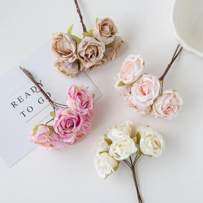 Silk Tea Rose Artificial Flower Bouquet for Wedding & Home Décor
