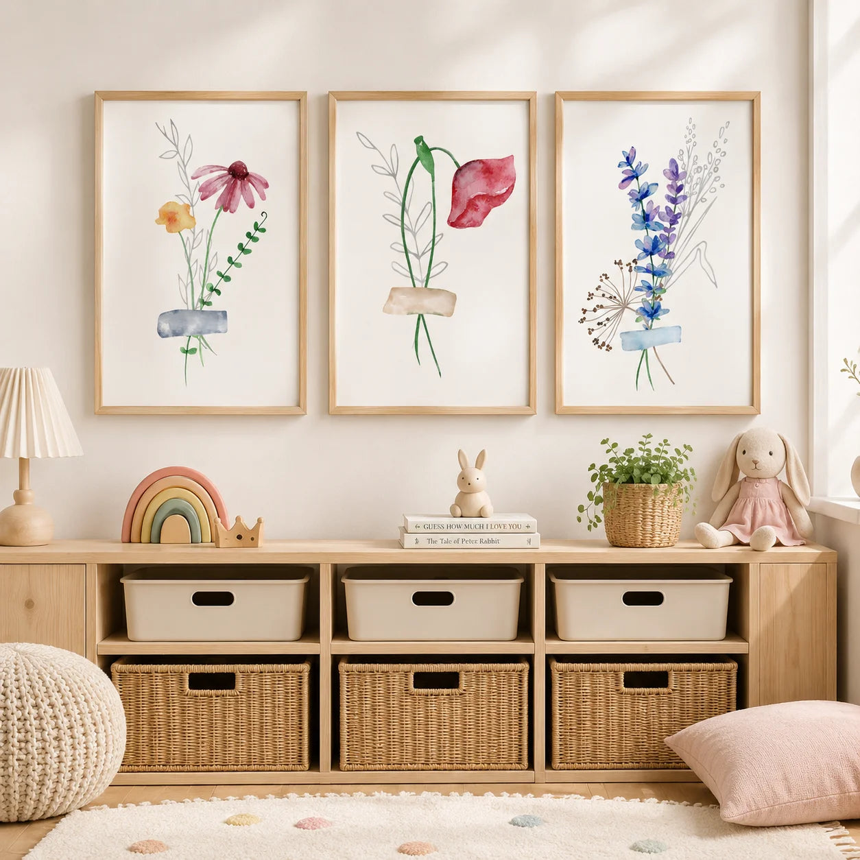 Boho Plant Flower Wall Art, Nordic Wildflower Botanical Canvas Painting, Minimalist Poster Print for Living Room Bedroom Decor Peaceful Pleasures Health and Wellness