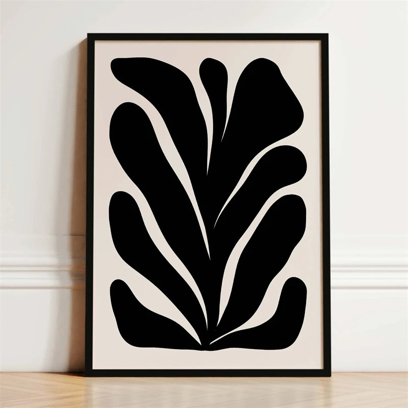 Black and Beige Dark Boho Flower Poster Abstract Mid Century Modern Botanical Canvas Painting Wall Art Picture for Home Decor Peaceful Pleasures Health and Wellness