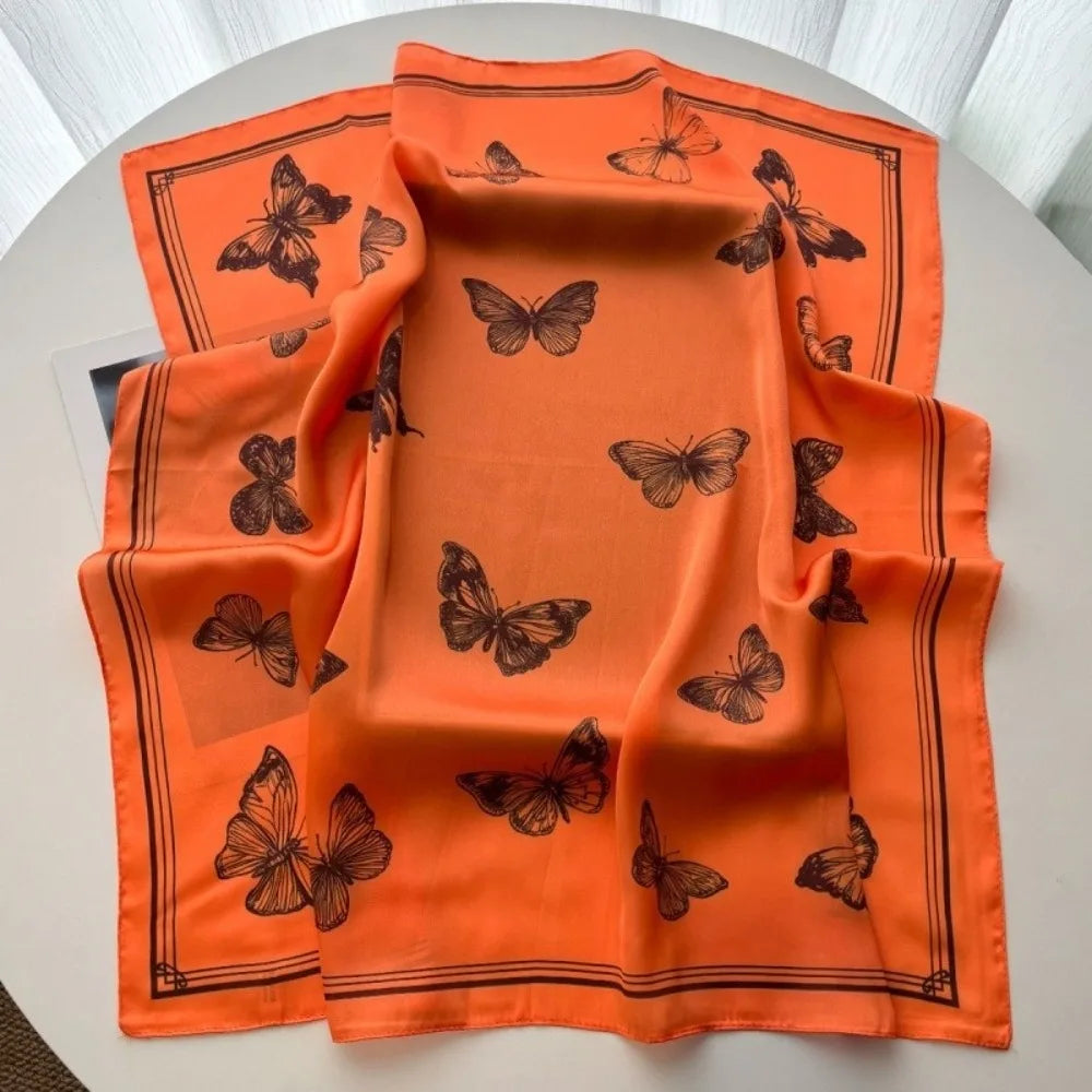 Women's Butterfly Print Square Silk Scarf & Bandana – 70cm