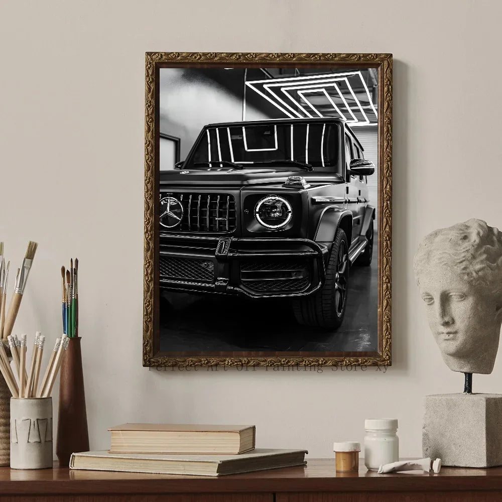 1PC Simple Black And White Luxury Car Poster Home Living Room Bar Restaurant Art Decoration Painting Peaceful Pleasures Health and Wellness z5 20x30cm