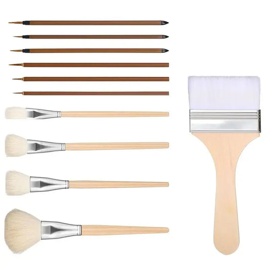 A36T-11Pcs Brushes For Glazing,Wooden Pottery Glaze Brushes For Pottery Acrylic, Art Brushes Set For Painting Artists Peaceful Pleasures Health and Wellness Default Title