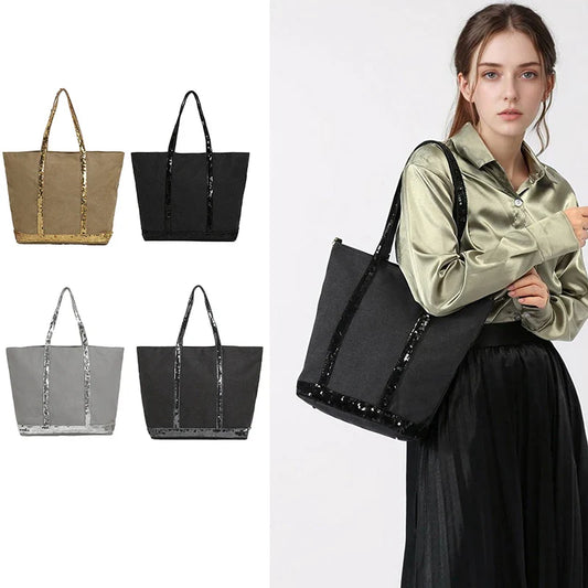 Vintage Canvas Sequin Tote Bag – Large Shoulder Bag for Women Canvas Tote Bag Oasis Select