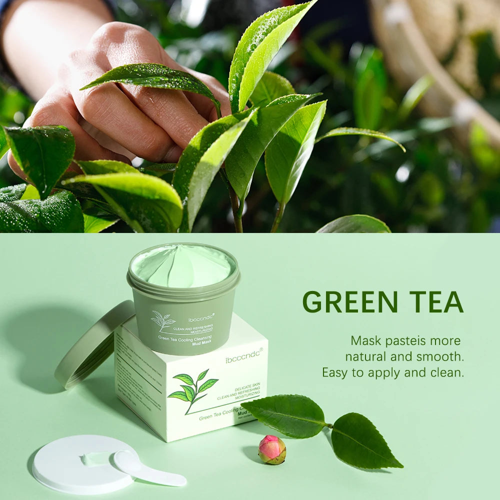 Green Tea Mud Mask Natural Skincare Deeply Cleansing Pore Nourishing Clay Face Mask Face Skin Care Cleaner 100g Peaceful Pleasures Health and Wellness