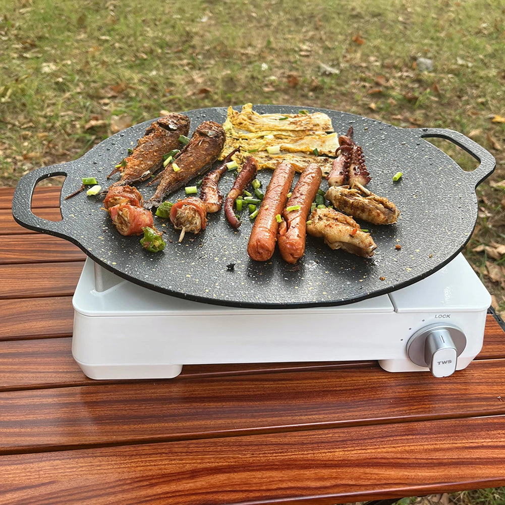 Outdoor Grill Pan Korean Roastig Frying Pan Non-stick Barbecue Plate gas furnace BBQ Baking Tray Camping Kitchen Bakeware Peaceful Pleasures Health and Wellness