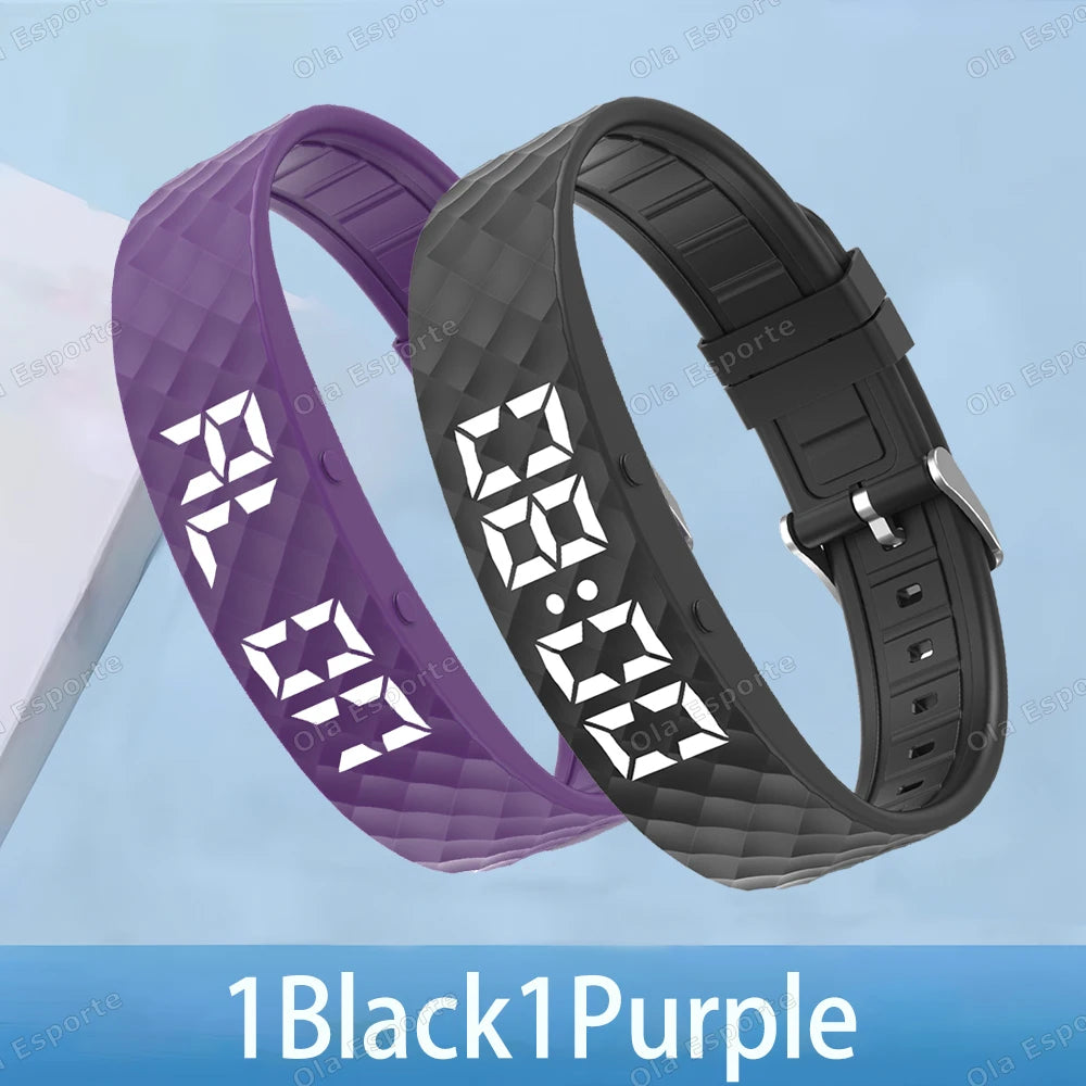 Smart Bracelet LED Digital Waterproof Smart Clock Smartband With running pedometer Monitor Smart Band Vibration Alarm Reminder Peaceful Pleasures Health and Wellness 1Purple 1Baclack