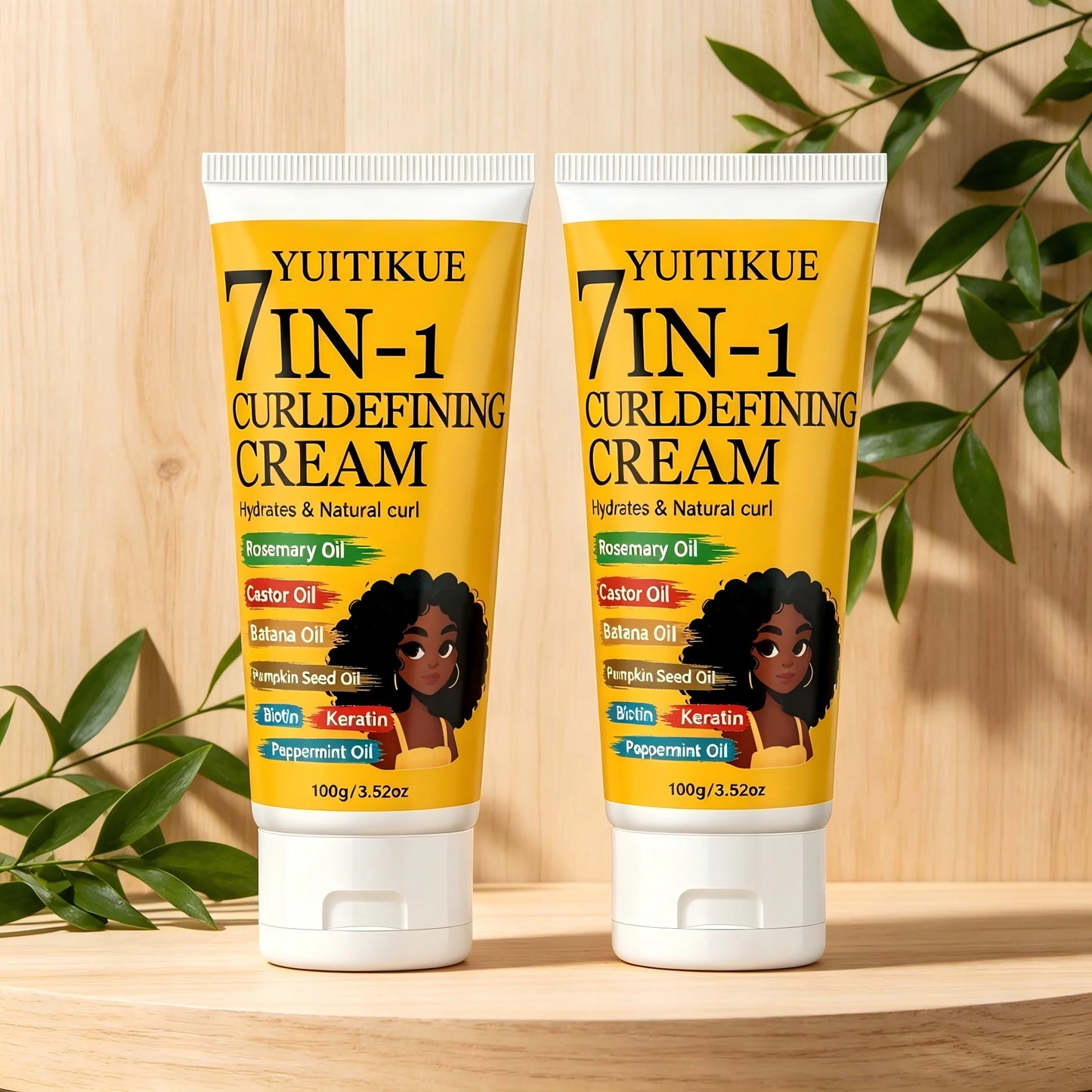 YUITIKUE 7-in-1 Curl Defining Cream with Rosemary Castor Batana Oil 100g Hydrates Natural Curl Hair Care Peaceful Pleasures Health and Wellness 2pc