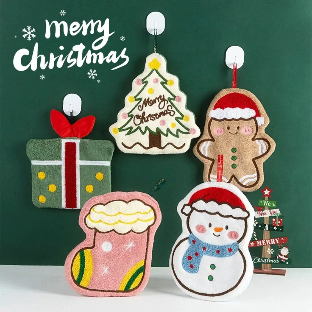 Christmas Series Coral Fleece Hand Towels Super Absorbent Kitchen and Bathroom Towels Santa Claus Hand Wash Cloth Christmas Gift Peaceful Pleasures Health and Wellness