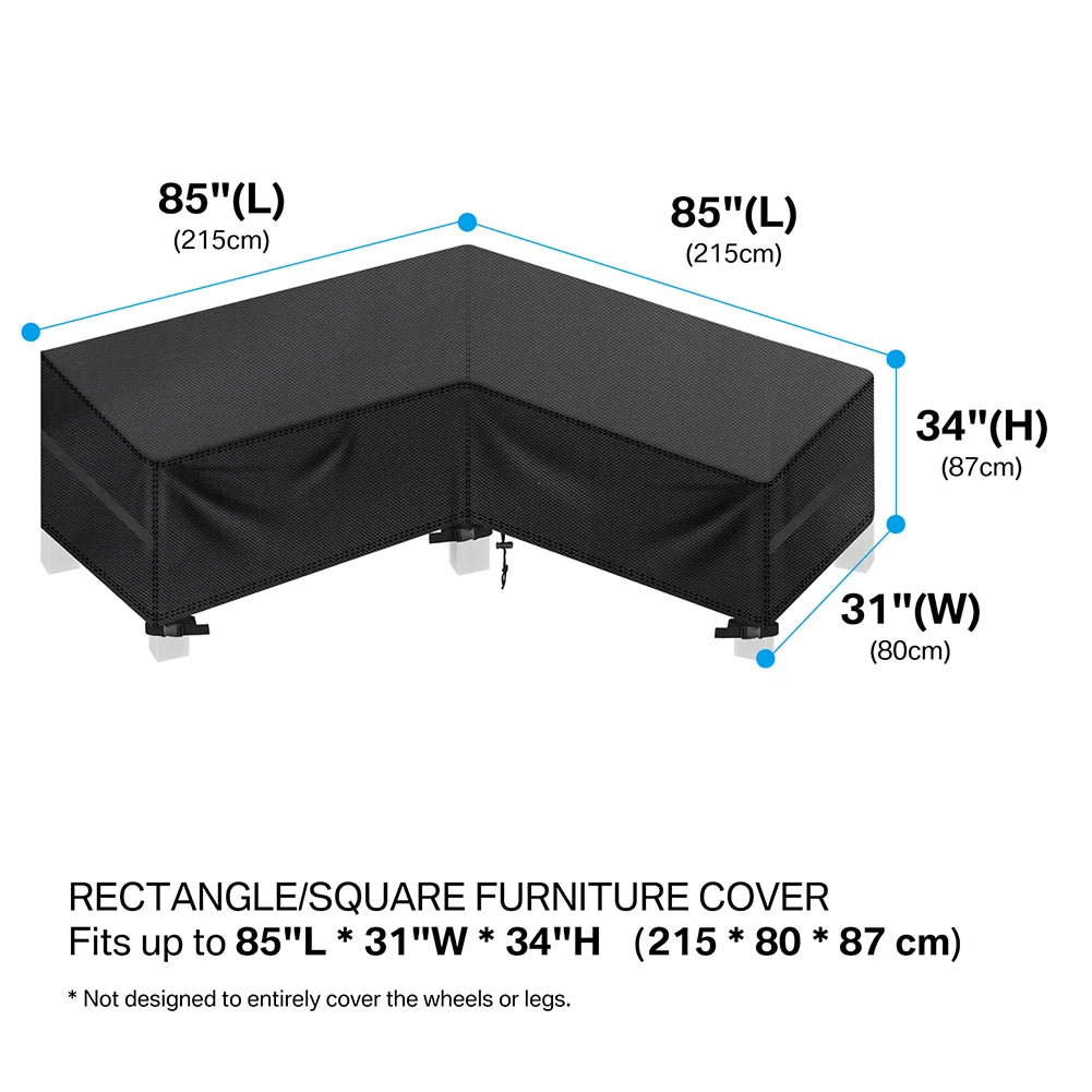 L-Shaped Sofa Lounger Cover Waterproof Heavy Duty Outdoor Patio Garden Sectional Couch Furniture Cover Protector Easy-Fitting Peaceful Pleasures Health and Wellness JC192BAF