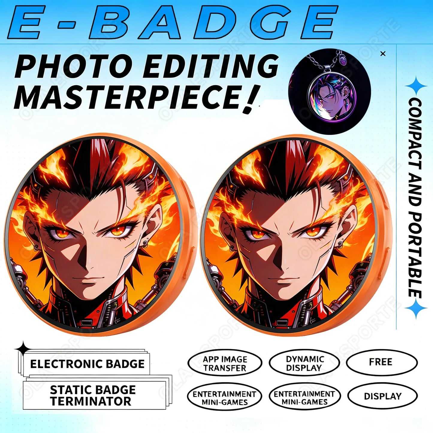 Anime E-Badge Display Pin | 1.5″ Touch Screen LED Smart Badge