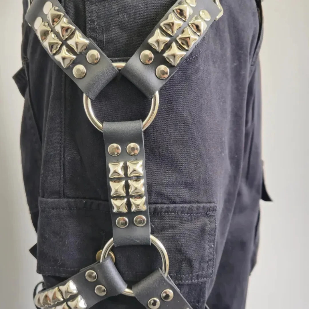 UYEE Gothic Leg Jeans Harness Black Hip Hop Strap Unisex PU Leather