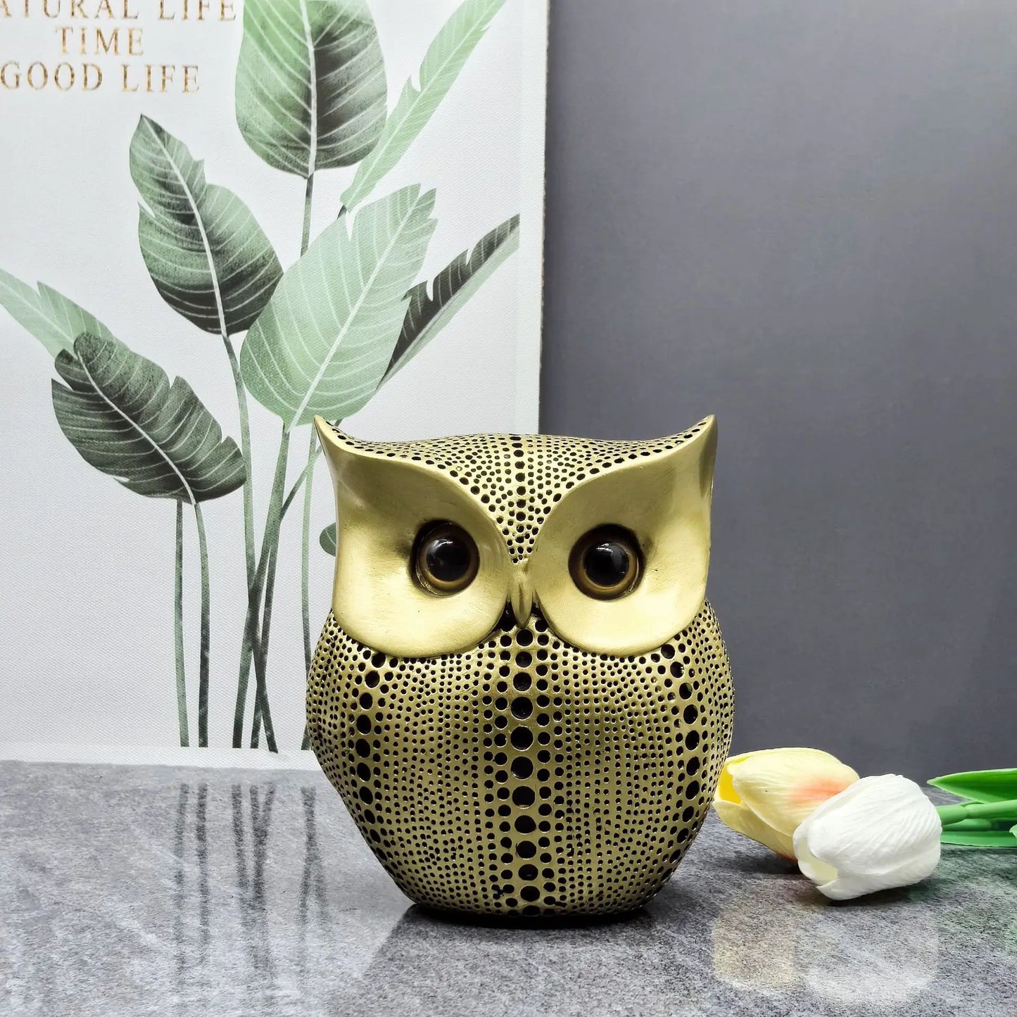 Resin Owl Statue – Black Owl Sculpture for Home & Office Decor