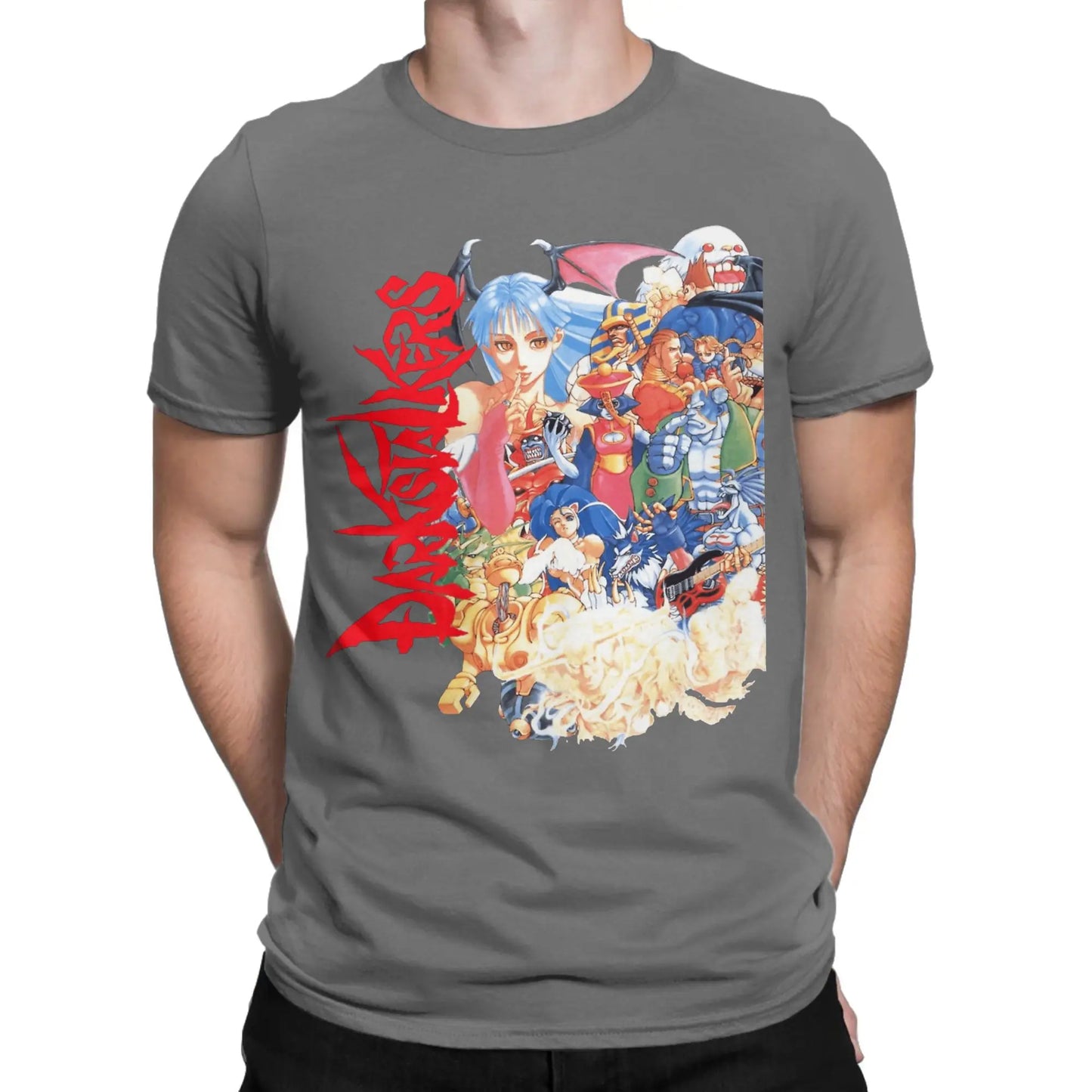 Men's T-Shirt Darkstalkers Humor 100% Cotton Tee Shirt Short Sleeve Characters T Shirt Round Collar Clothes Printed Peaceful Pleasures Health and Wellness Dark Grey M
