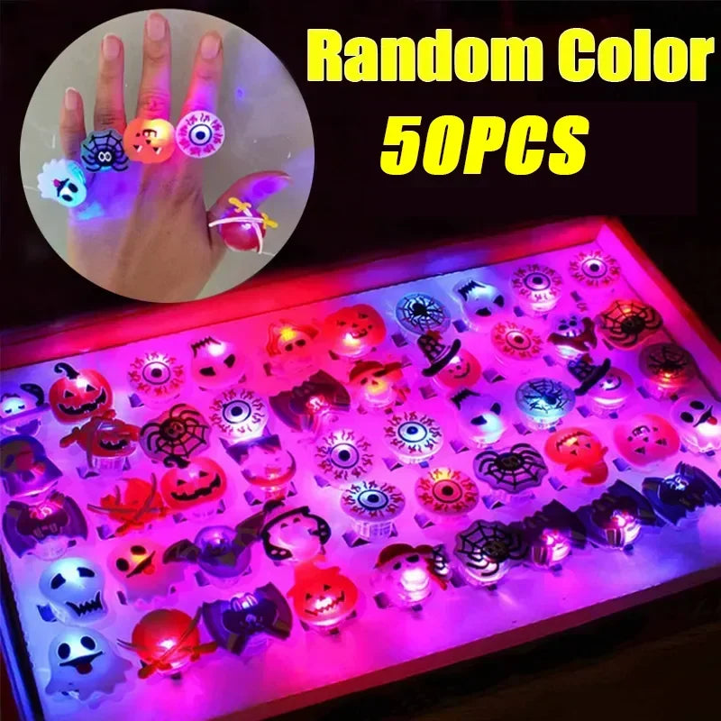 Halloween Glow Pumpkin Finger Rings – Bulk Party Favors 50–200
