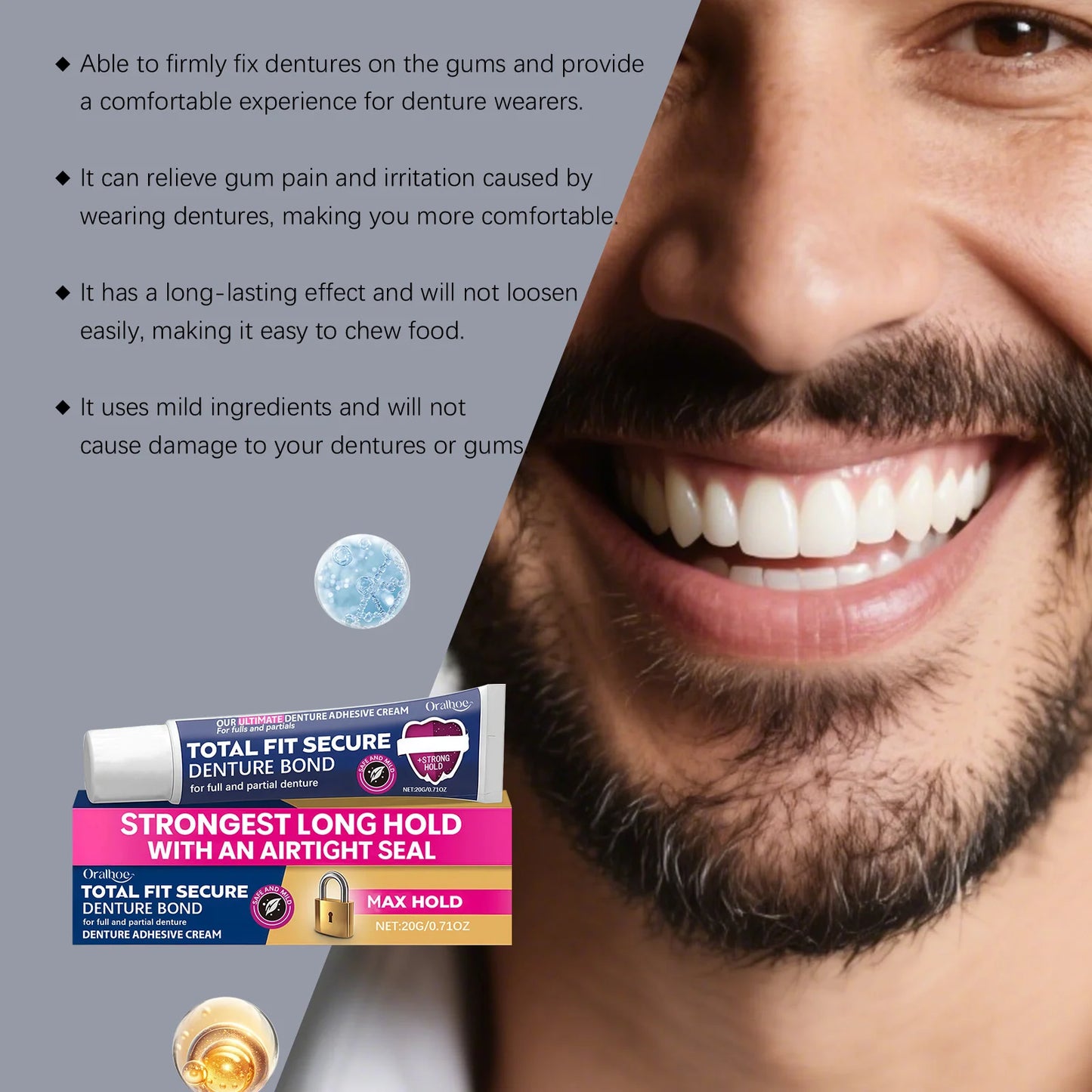 Oralhoe Denture Adhesive Cream | Strong Hold, Natural 20g