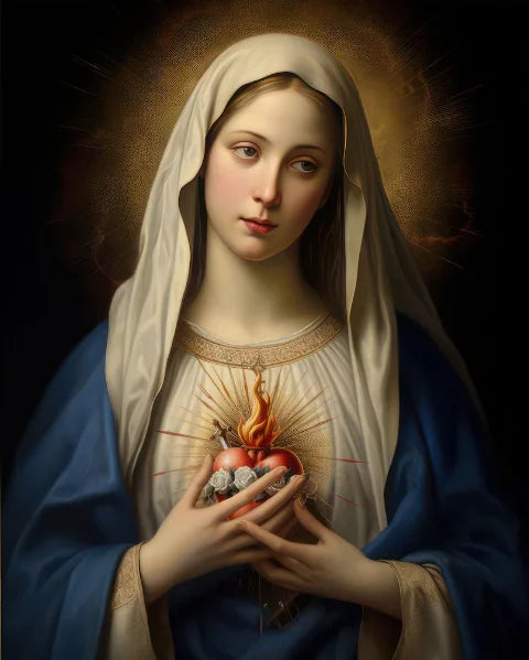 Sacred Heart Jesus & Virgin Mary Canvas Wall Art | Religious Print