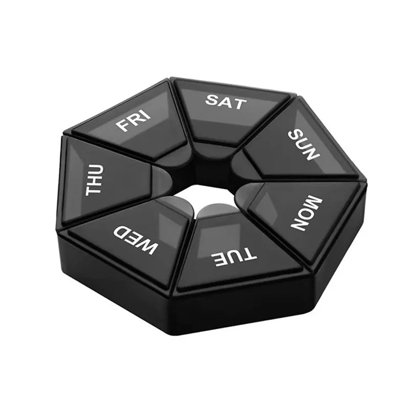 Weekly 7-day Pill Organizer Portable Travel Pill Box Multifunctional Small Medicine Case Black Peaceful Pleasures Health and Wellness black