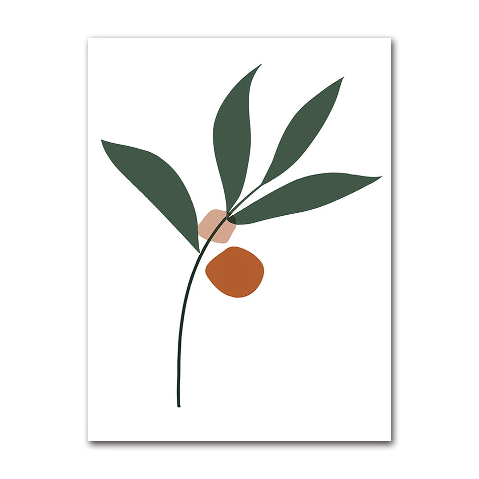 Vintage Nordic Canvas Wall Art | Abstract Girl Plant Leaf Print