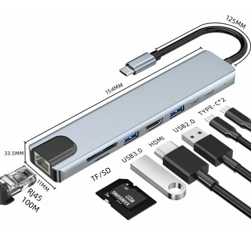 DIXSG 8-in-1 USB-C Hub – 4K HDMI, RJ45 & PD Charging