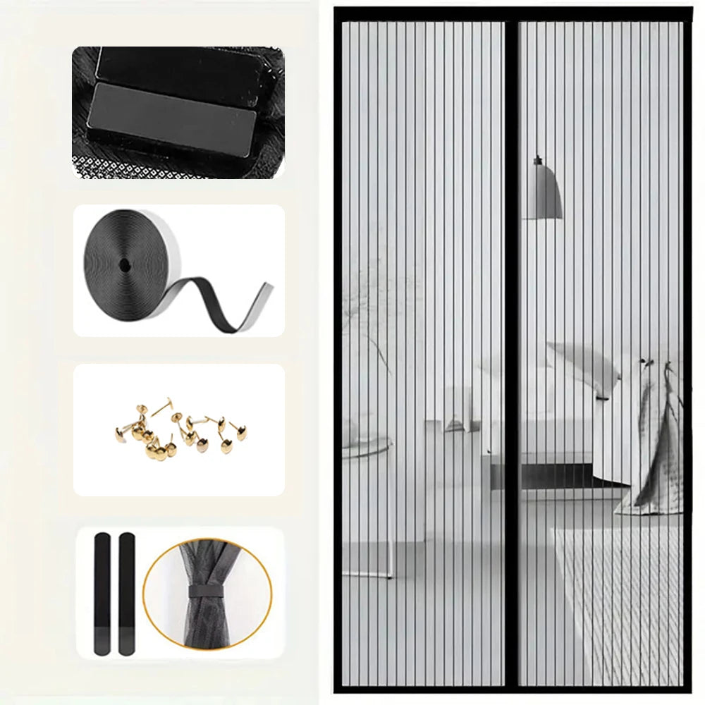 Door Mosquito Net Screen Mosquitoes Moustique Curtain For House Home Mesh Magnetic Automatic Curtains Anti Fly Insect Mosquitera Peaceful Pleasures Health and Wellness Black Stripe W130cm x H220cm
