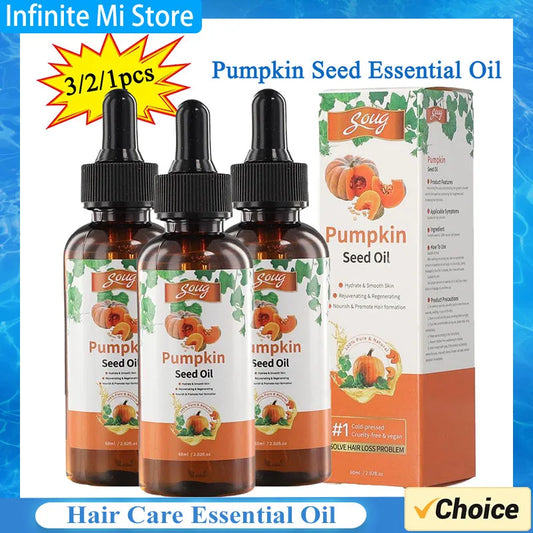 1/2/3Pcs Hair Care Serum Pumpkin Seed Essential Oil Nourishing Hair Enhancer Thicker Improve Split Hair Rough Hair Care Peaceful Pleasures Health and Wellness
