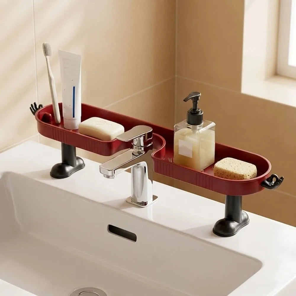 No-Drill Bathroom Sink Storage Rack with Hook & Drain Organizer