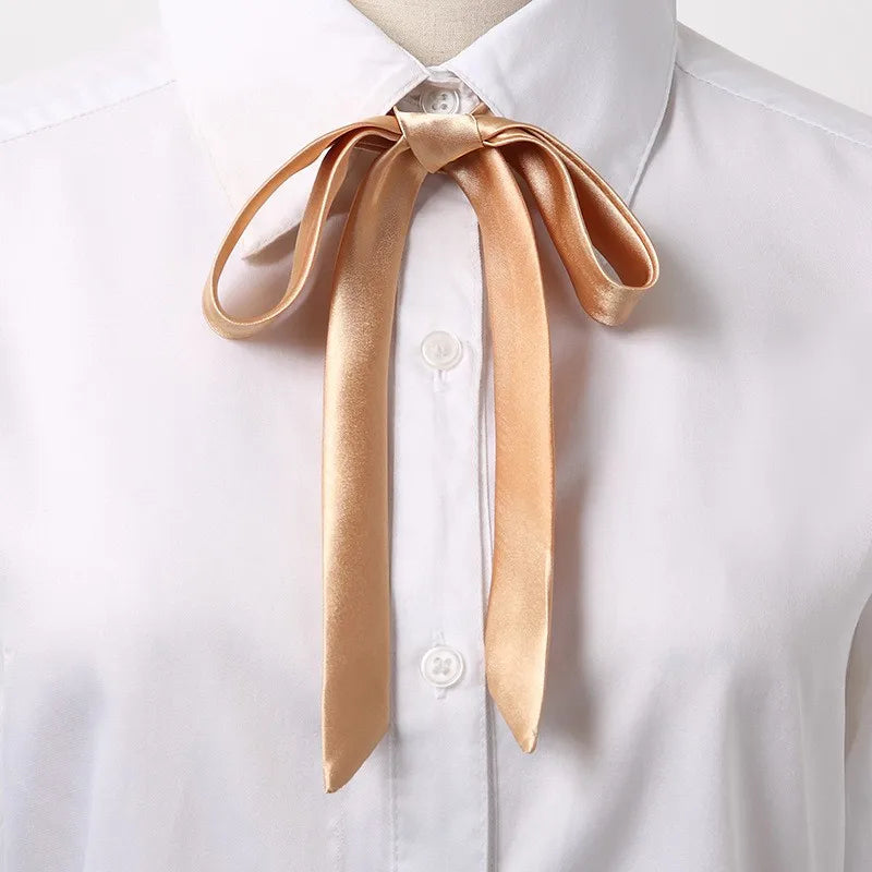 Korean Small Tie Bowtie College Style School Uniform Shirt Accessories Men's Women's Long Section Streamers Collars Flowers Peaceful Pleasures Health and Wellness Champagne