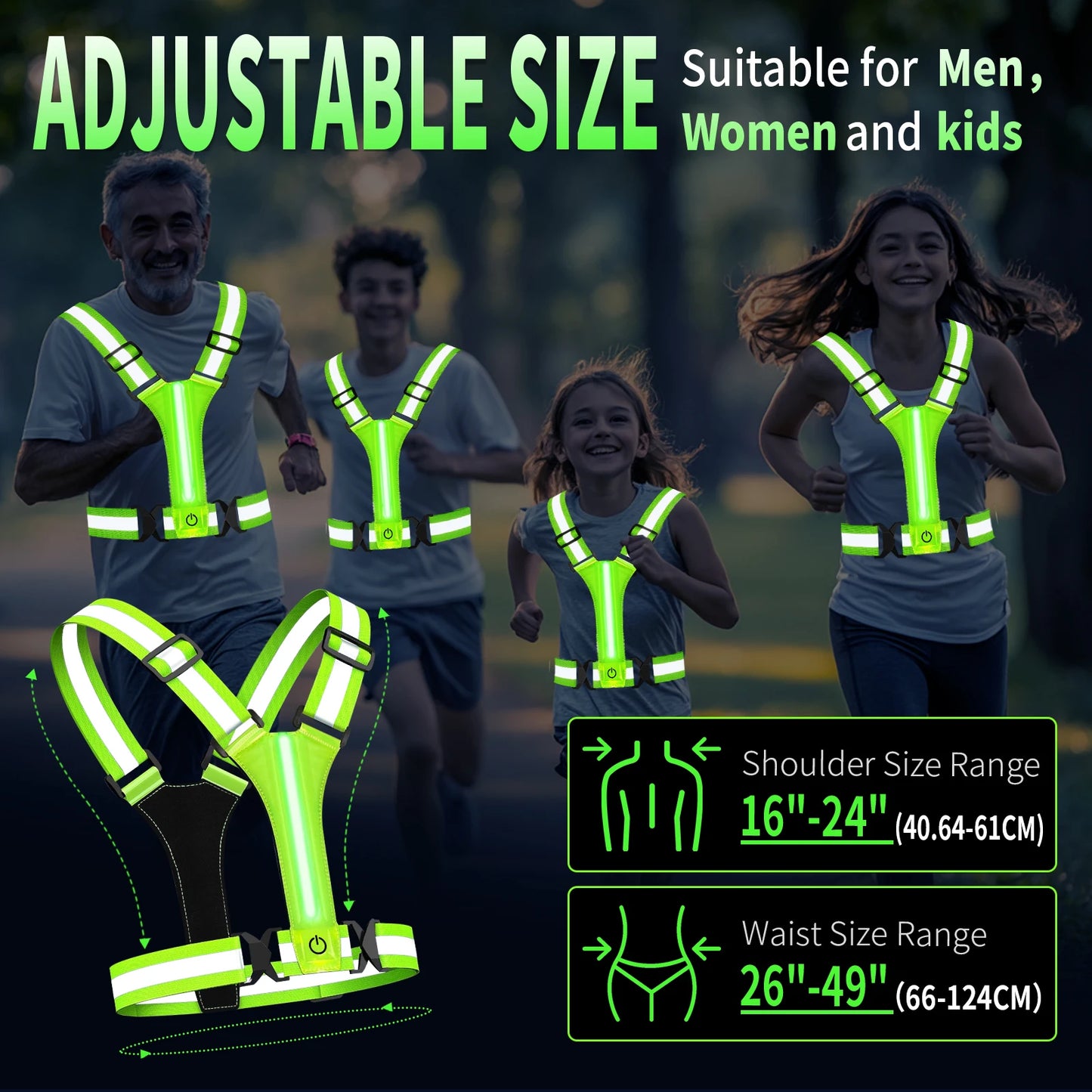 LED Running Vest USB Rechargeable Reflective Cycling Security Vest High Visibility Night Running Riding Clothing for Kids Adults Peaceful Pleasures Health and Wellness
